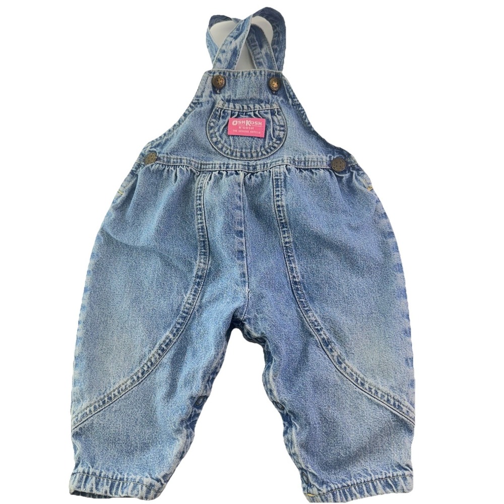 Oshkosh B'Gosh Vintage Infant Girls Light Wash Denim Baggy Overalls Jeans 18 Mon